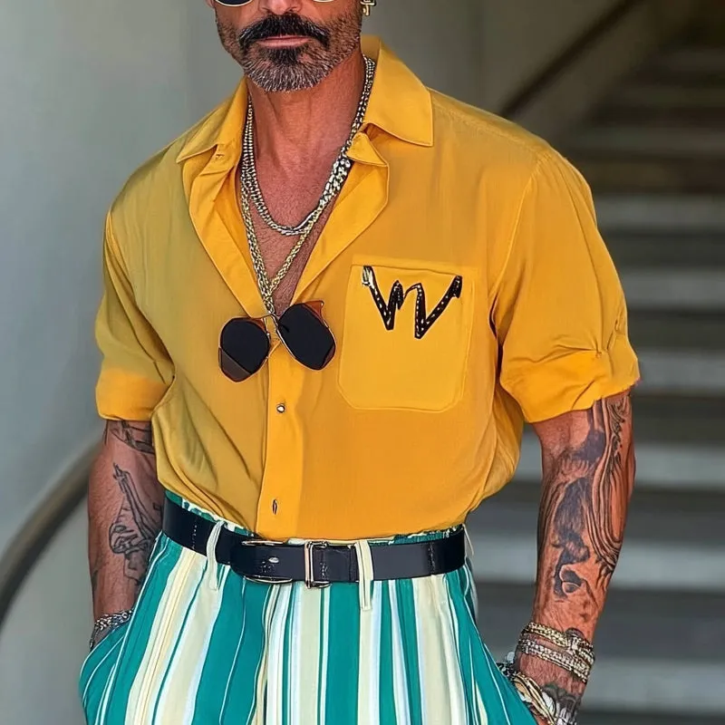 Men's Loose Letter Print Lapel Short Sleeve Shirt MTA2561C9X sold by Manly product image thumbnail 2