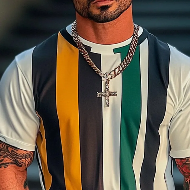 Men's Striped Printed Round Neck Short Sleeve T-Shirt MTA2563C8X sold by Manly product image thumbnail 3
