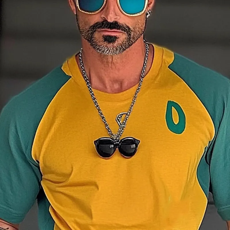 Men's Sports Contrast Color Round Neck Short Sleeve T-Shirt MTA2568C0X sold by Manly product image thumbnail 3