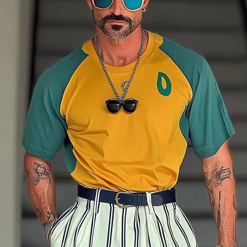 Men's Sports Contrast Color Round Neck Short Sleeve T-Shirt MTA2568C0X sold by Manly product image thumbnail 2