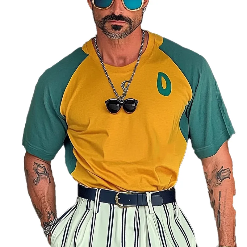 Men's Sports Contrast Color Round Neck Short Sleeve T-Shirt MTA2568C0X sold by Manly