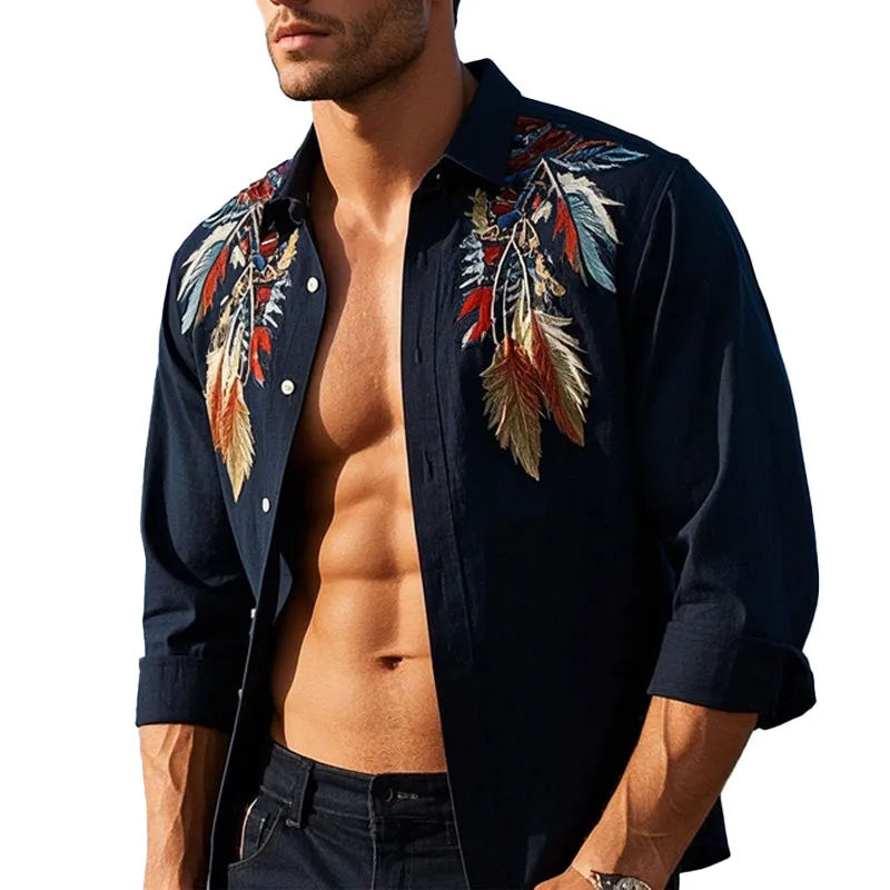 Men's Casual Feather Embroidered Long Sleeve Shirt MTA2553C8X sold by Manly