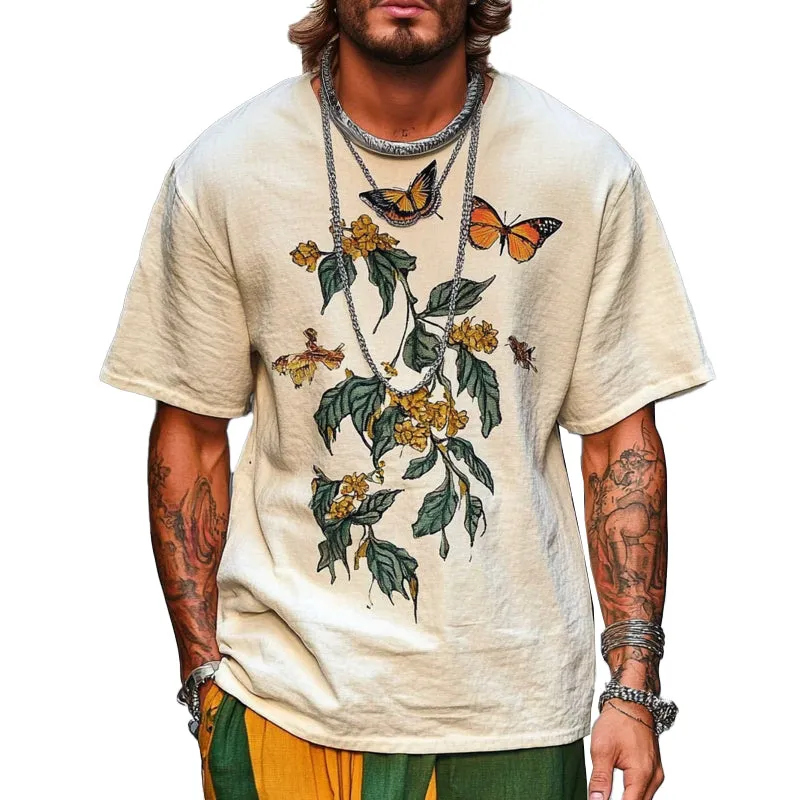 Men's Loose Butterfly Printed Round Neck Short Sleeve T-Shirt MTA2510C7X sold by Manly