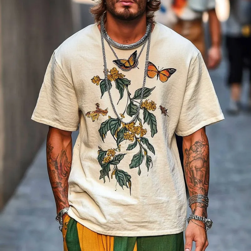 Men's Loose Butterfly Printed Round Neck Short Sleeve T-Shirt MTA2510C7X sold by Manly product image thumbnail 2