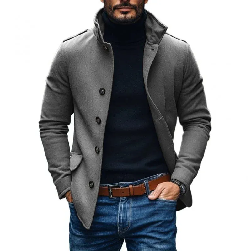 Men's Casual Wool Blend Lapel Single-breasted Slim Short Coat 85856791M sold by Manly