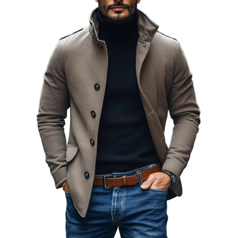 Men's Casual Wool Blend Lapel Single-breasted Slim Short Coat 85856791M sold by Manly product image thumbnail 3