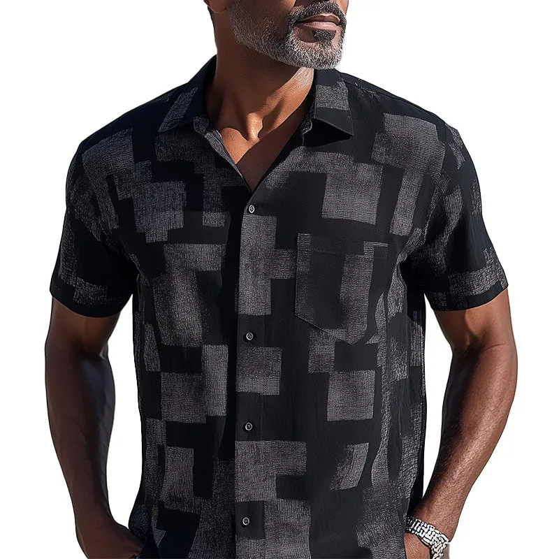 Men's Simple Printed Cotton And Linen Short-Sleeved Shirt MTA2562C5P sold by Manly