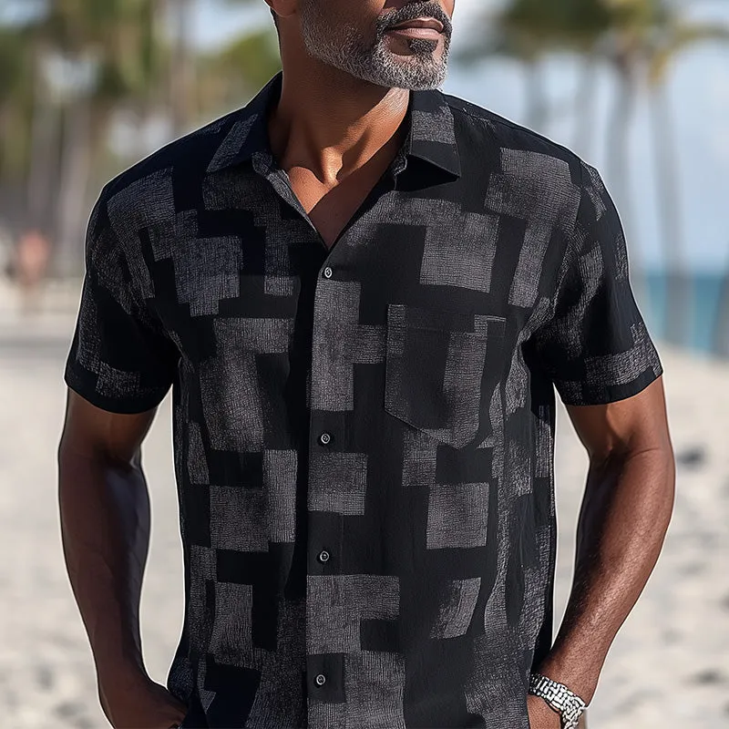 Men's Simple Printed Cotton And Linen Short-Sleeved Shirt MTA2562C5P sold by Manly product image thumbnail 2