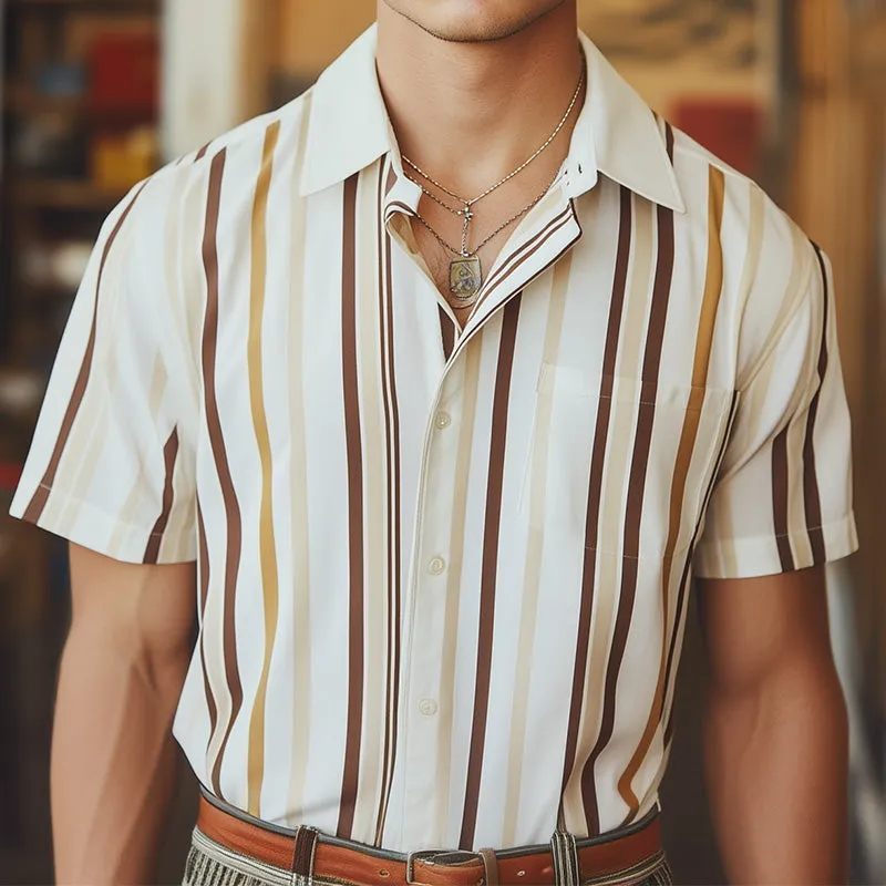 Men's Stylish Retro Short Sleeve Striped Shirt MTA2585C5P sold by Manly product image thumbnail 2