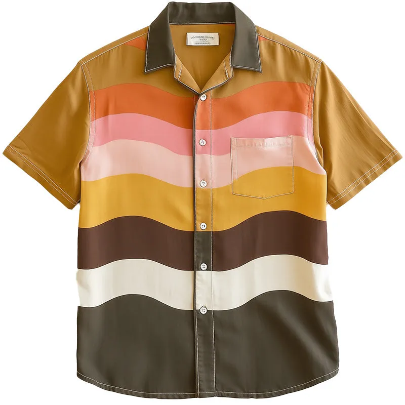 Men's Wave Stripe Print Short Sleeve Shirt MTA2553C1P sold by Manly