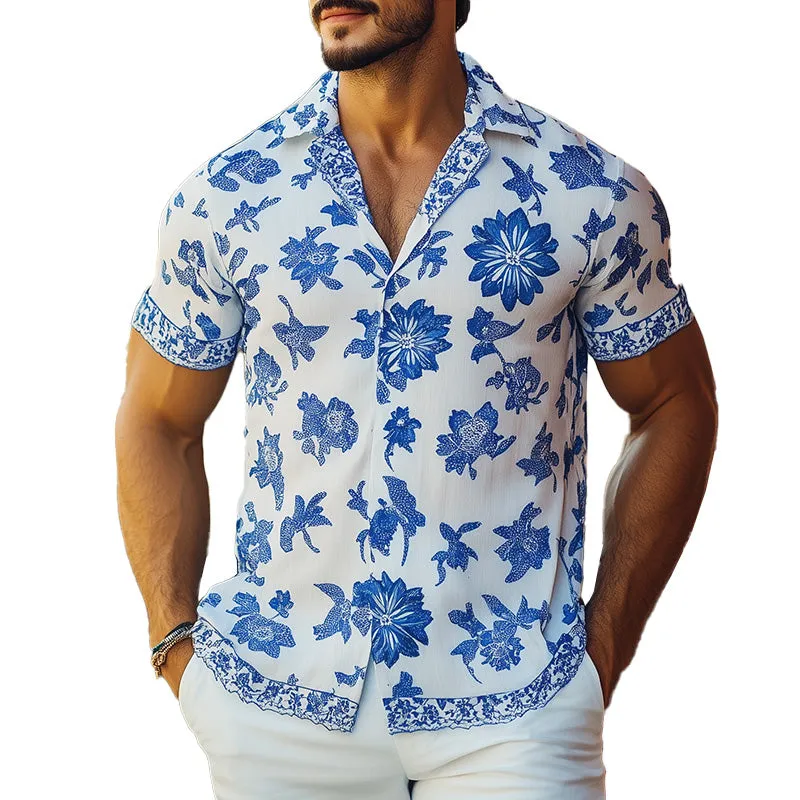 Men's Hawaiian Print Short Sleeve Linen Shirt MTA2586C8P sold by Manly