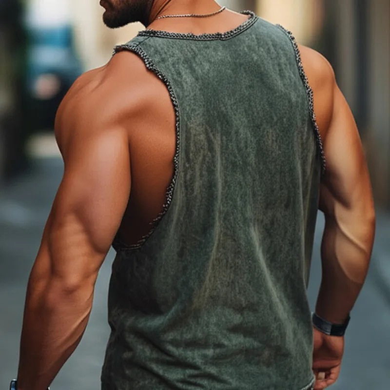 Men's Vintage Distressed Dark Green Casual Tank Top MTA2430C2U sold by Manly product image thumbnail 3