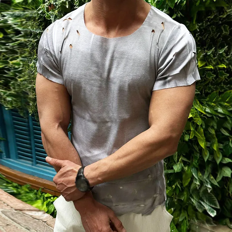 Men's Vintage Cotton Hole Round Neck Short Sleeve T-Shirt MTA2706C4TO sold by Manly product image thumbnail 2