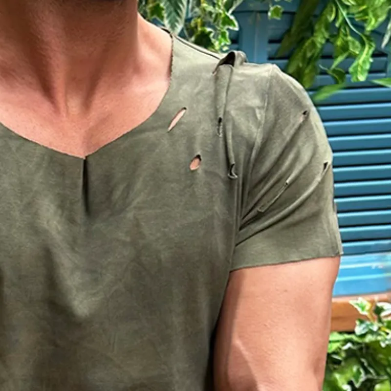 Men's Vintage Cotton Hole Round Neck Short Sleeve T-Shirt MTA2706C4TO sold by Manly product image thumbnail 4