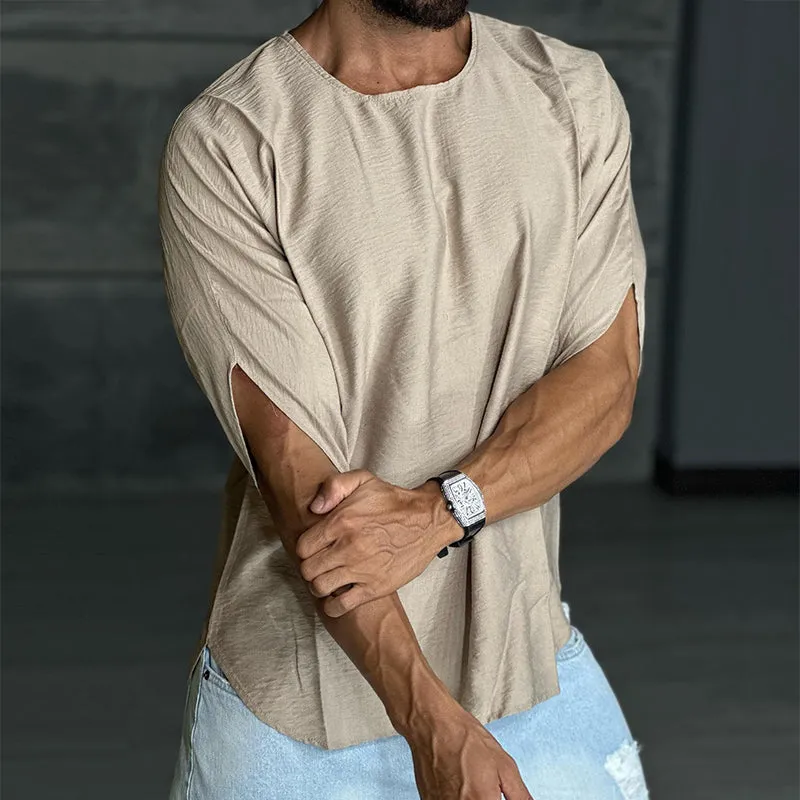 Men's Retro Casual Linen Pleated Round Neck Short Sleeve T-Shirt MTA2771C6TO sold by Manly product image thumbnail 2