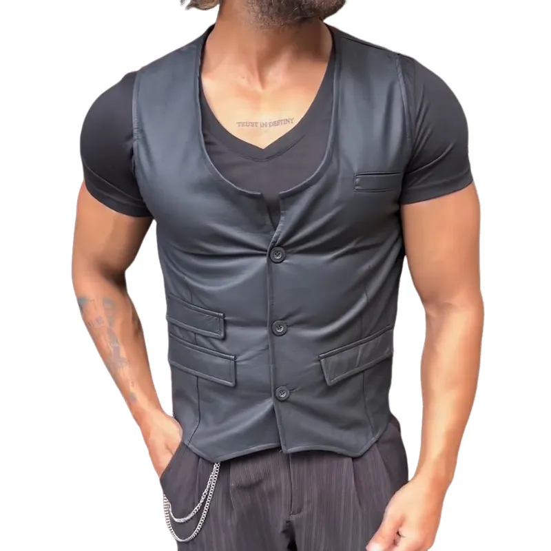 Men's Vintage Casual Solid Color Matte Leather Vest MTA2755C4TO sold by Manly