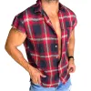 Men's Retro Casual Linen Plaid Print Lapel Short Sleeve Shirt MTA2779C2TO sold by Manly