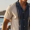 Men's Retro Casual Linen Striped Colorblock Printed Lapel Short Sleeve Shirt MTA2750C2TO sold by Manly