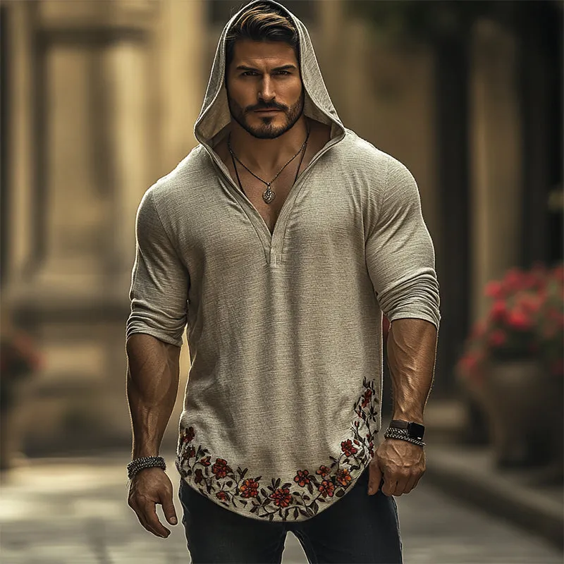 Men's Retro Casual Embroidered Hooded Long Sleeve T-Shirt MTA2747C0TO sold by Manly product image thumbnail 2