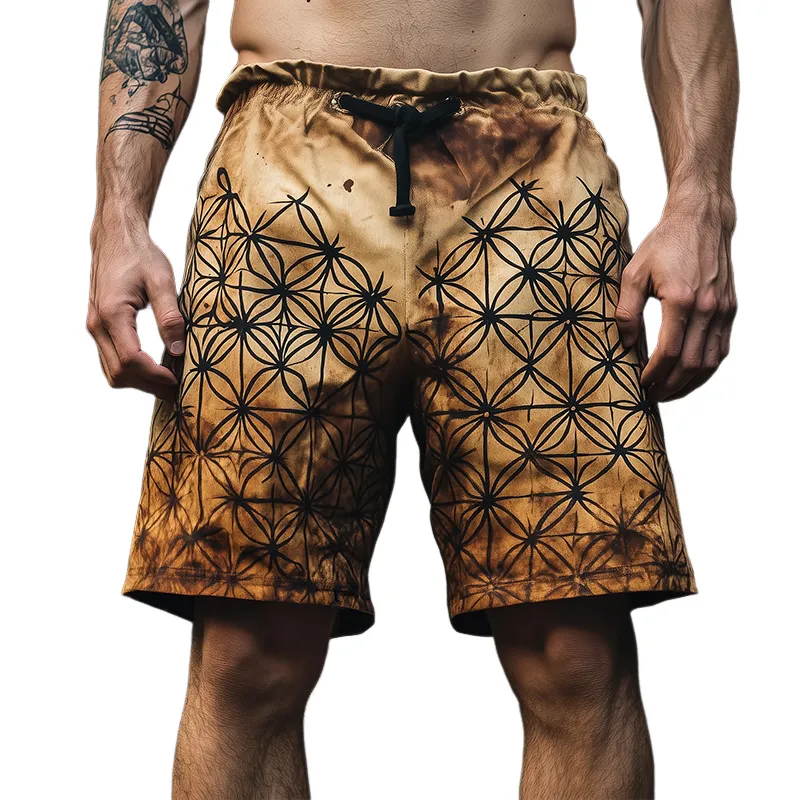 Men's Vintage Casual Flower of Life Print Drawstring Shorts MTA2747C7TO sold by Manly
