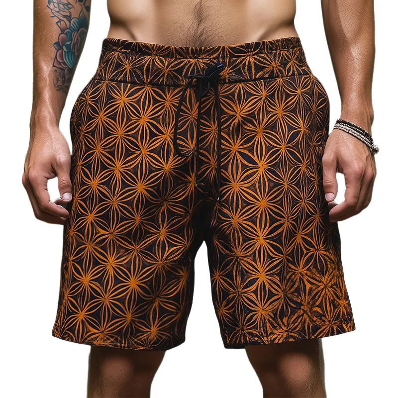 Men's Vintage Casual Flower of Life Print Drawstring Shorts MTA2725C6TO sold by Manly