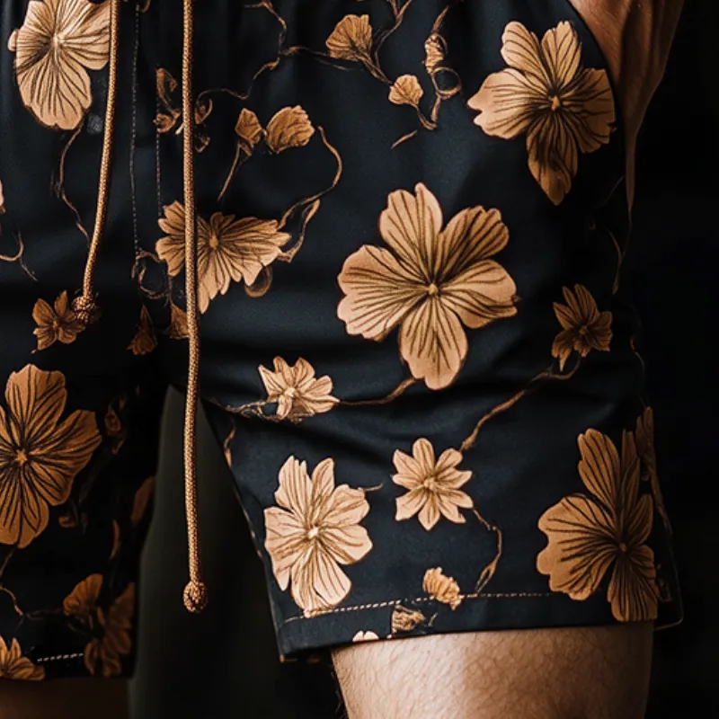 Men's Vintage Casual Floral Print Drawstring Shorts MTA2742C1TO sold by Manly product image thumbnail 3