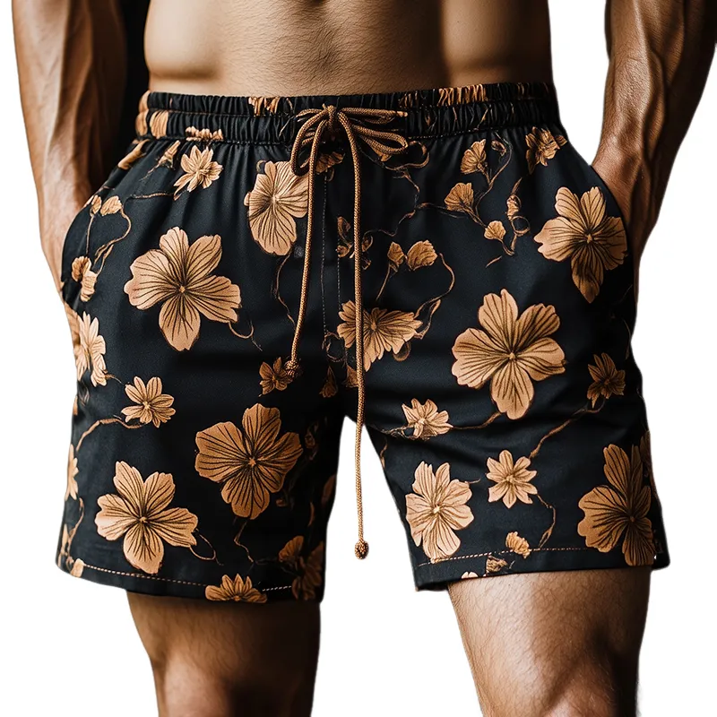 Men's Vintage Casual Floral Print Drawstring Shorts MTA2742C1TO sold by Manly