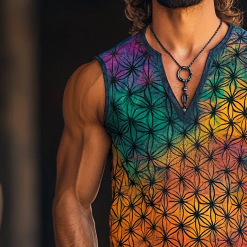 Men's Vintage Casual Flower of Life Printed V-Neck Tank Top MTA2781C1TO sold by Manly product image thumbnail 3