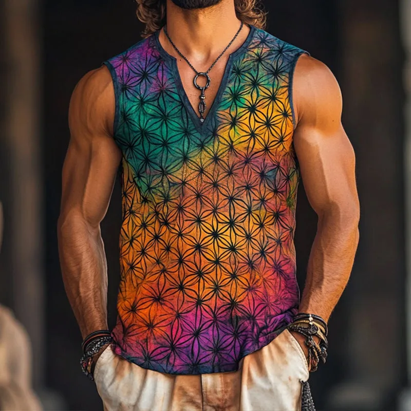 Men's Vintage Casual Flower of Life Printed V-Neck Tank Top MTA2781C1TO sold by Manly product image thumbnail 2