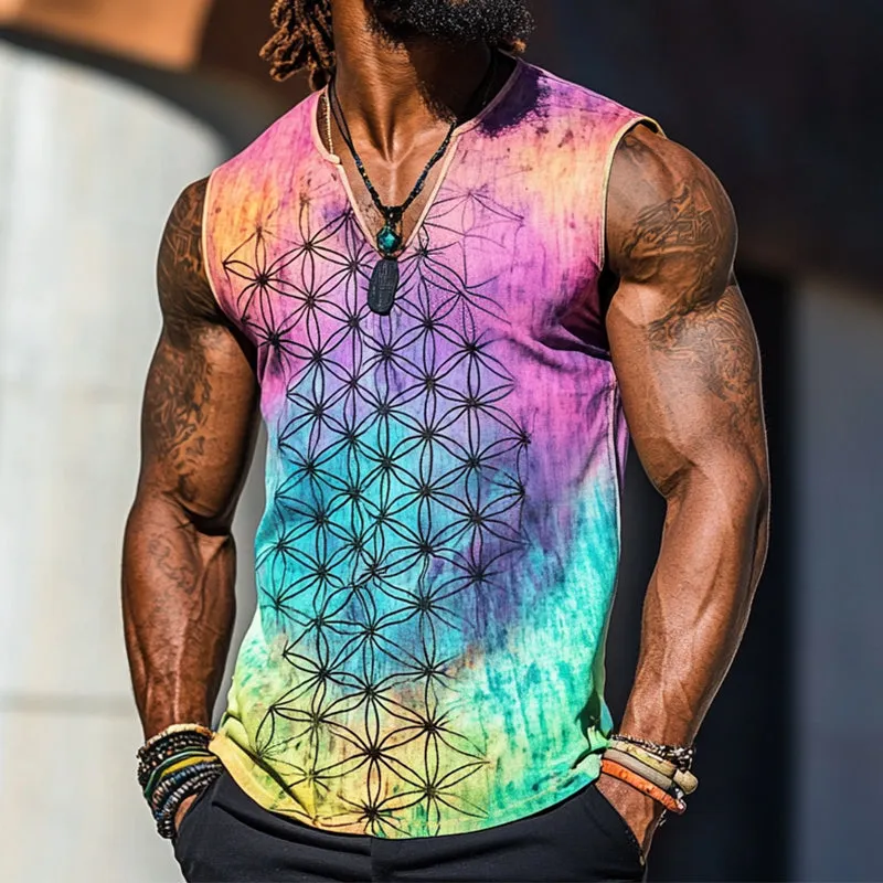 Men's Vintage Casual Flower of Life Printed V-Neck Tank Top MTA2768C3TO sold by Manly product image thumbnail 2