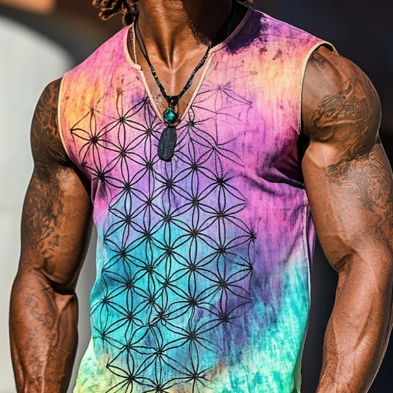 Men's Vintage Casual Flower of Life Printed V-Neck Tank Top MTA2768C3TO sold by Manly product image thumbnail 3