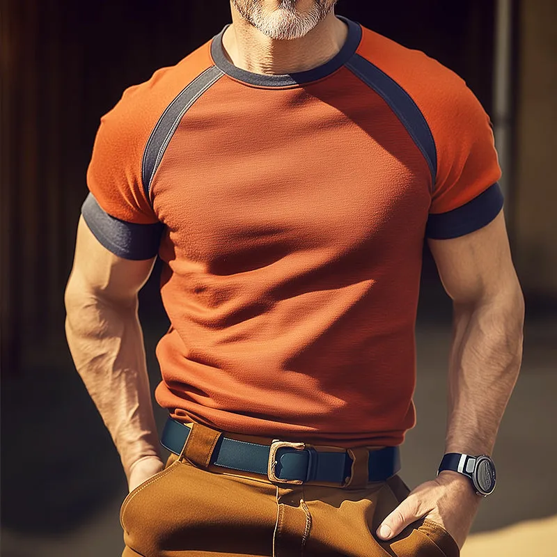 Men's Retro Casual Cotton Colorblock Round Neck Short Sleeve T-Shirt MTA2711C2TO sold by Manly product image thumbnail 2