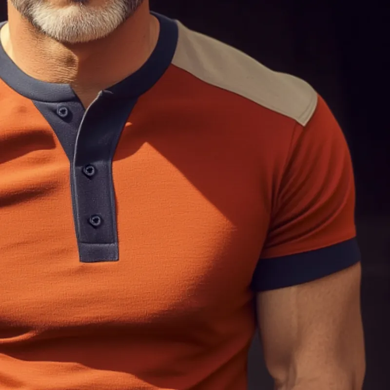 Men's Vintage Casual Cotton Colorblock Henley Collar Short Sleeve T-Shirt MTA2705C8TO sold by Manly product image thumbnail 3