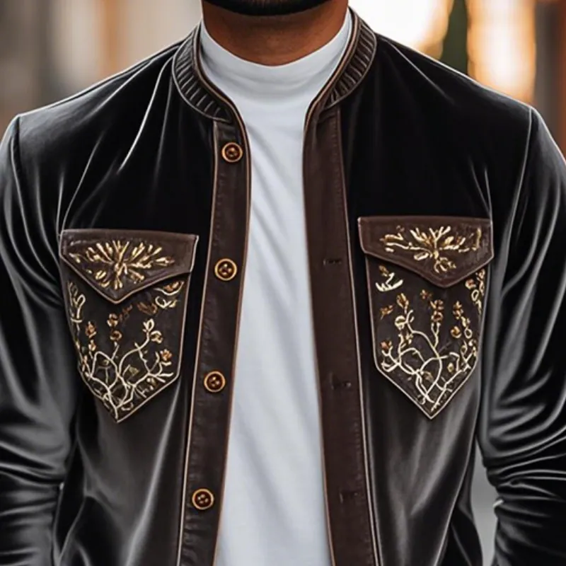 Men's Spring Fashion Retro Embroidered Velvet Long Sleeve Shirt MTA2703C3K sold by Manly product image thumbnail 3