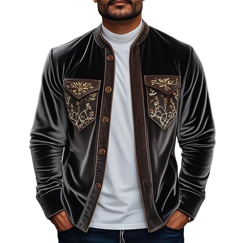 Men's Spring Fashion Retro Embroidered Velvet Long Sleeve Shirt MTA2703C3K sold by Manly
