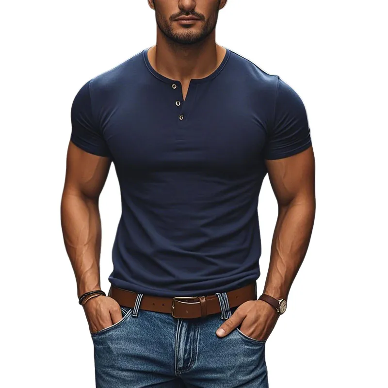 Men's Casual Comfortable Cotton Henley Collar Slim Fit Short Sleeve T-Shirt MTA2758C3M sold by Manly product image thumbnail 2