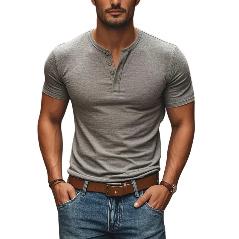 Men's Casual Comfortable Cotton Henley Collar Slim Fit Short Sleeve T-Shirt MTA2758C3M sold by Manly