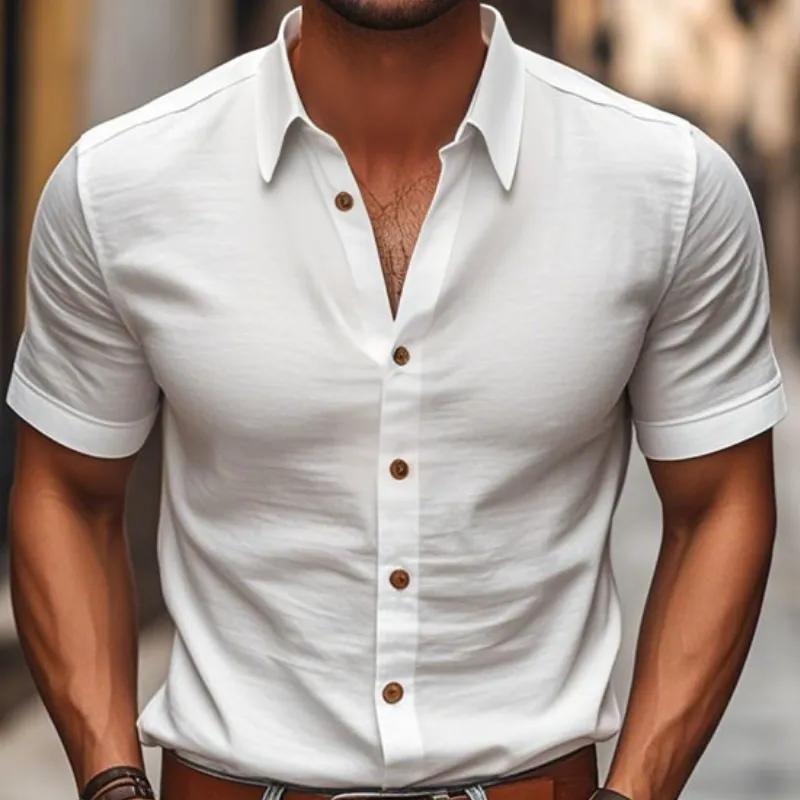 Men's Casual Comfortable Cotton Lapel Single Breasted Slim Fit Short Sleeve Shirt MTA2714C9M sold by Manly product image thumbnail 3