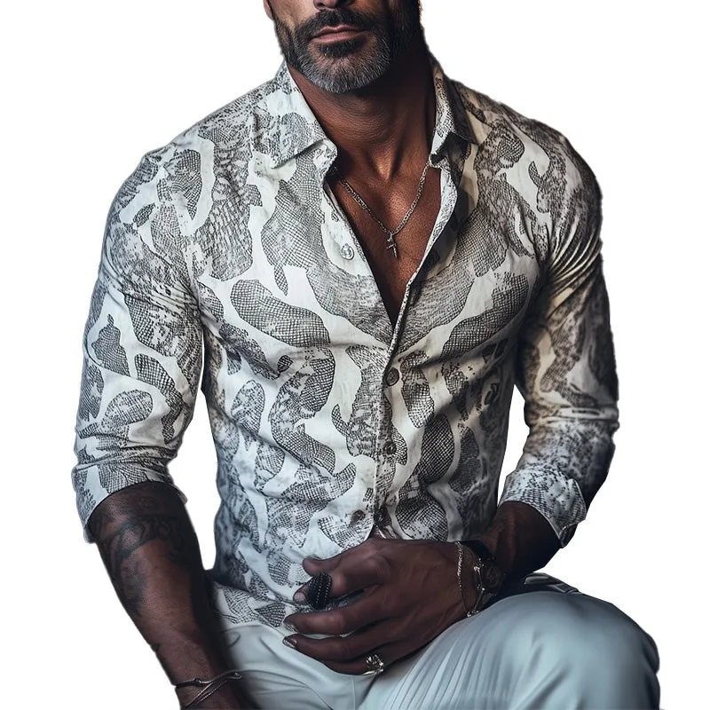 Men's Spring Fashion Snake Print Long Sleeve Shirt MTA2732C5P sold by Manly