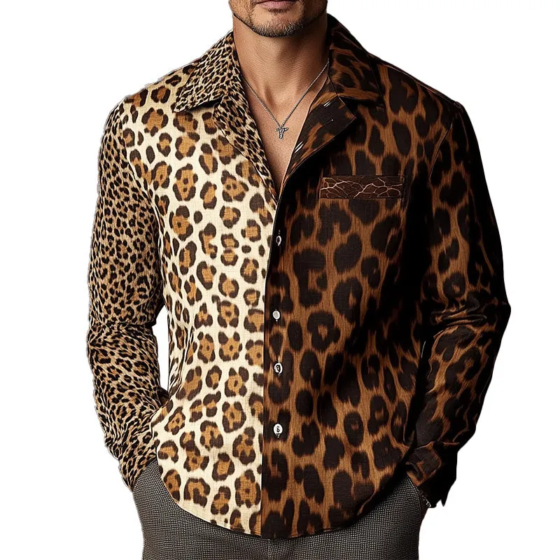 Men's Leopard Print Vintage Western Long Sleeve Shirt MTA2726C7P sold by Manly