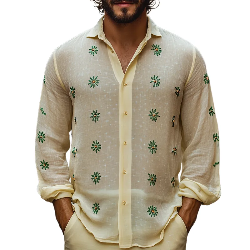 Men's Spring Fashion Silk Cotton Embroidered Long Sleeve Shirt MTA2717C3K sold by Manly