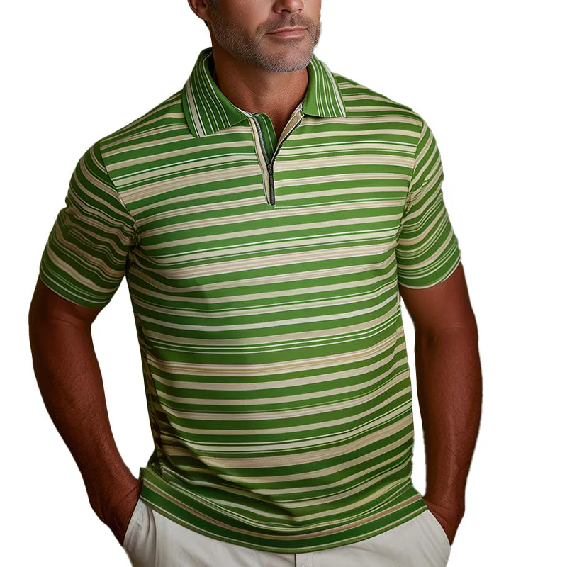 Men's Spring Fashion Retro Striped Print Short Sleeve POLO Shirt MTA2721C5P sold by Manly