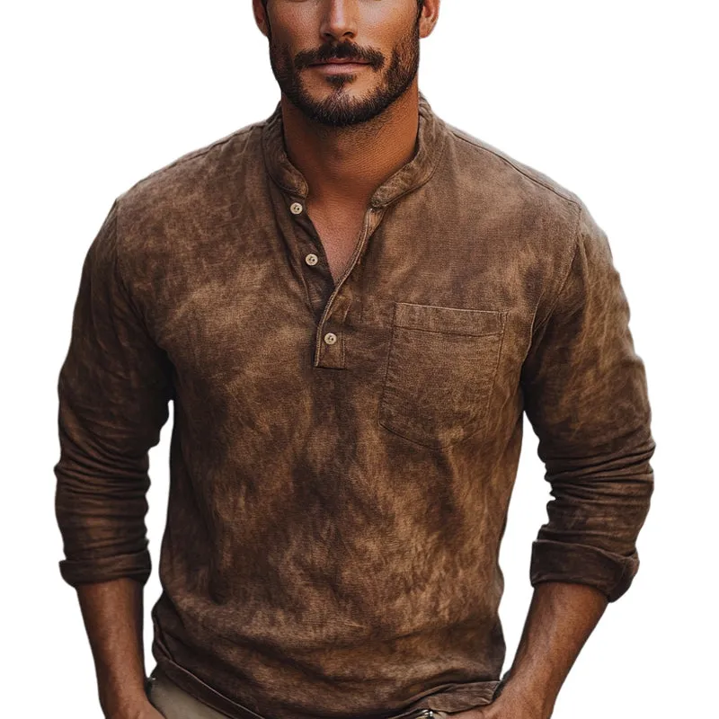 Men's Brown Tie-Dye Button-Down Cotton Long Sleeve T-Shirt MTA2683C1U sold by Manly