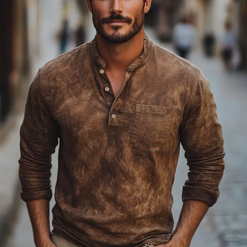 Men's Brown Tie-Dye Button-Down Cotton Long Sleeve T-Shirt MTA2683C1U sold by Manly product image thumbnail 2