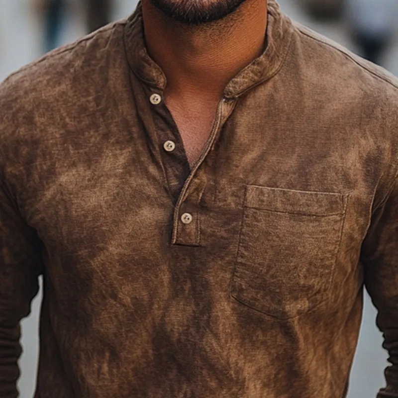 Men's Brown Tie-Dye Button-Down Cotton Long Sleeve T-Shirt MTA2683C1U sold by Manly product image thumbnail 3