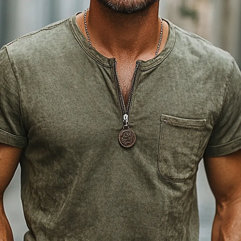 Men's Comfortable Vintage Zipper Neck Casual T-Shirt MTA2603C1U sold by Manly product image thumbnail 3