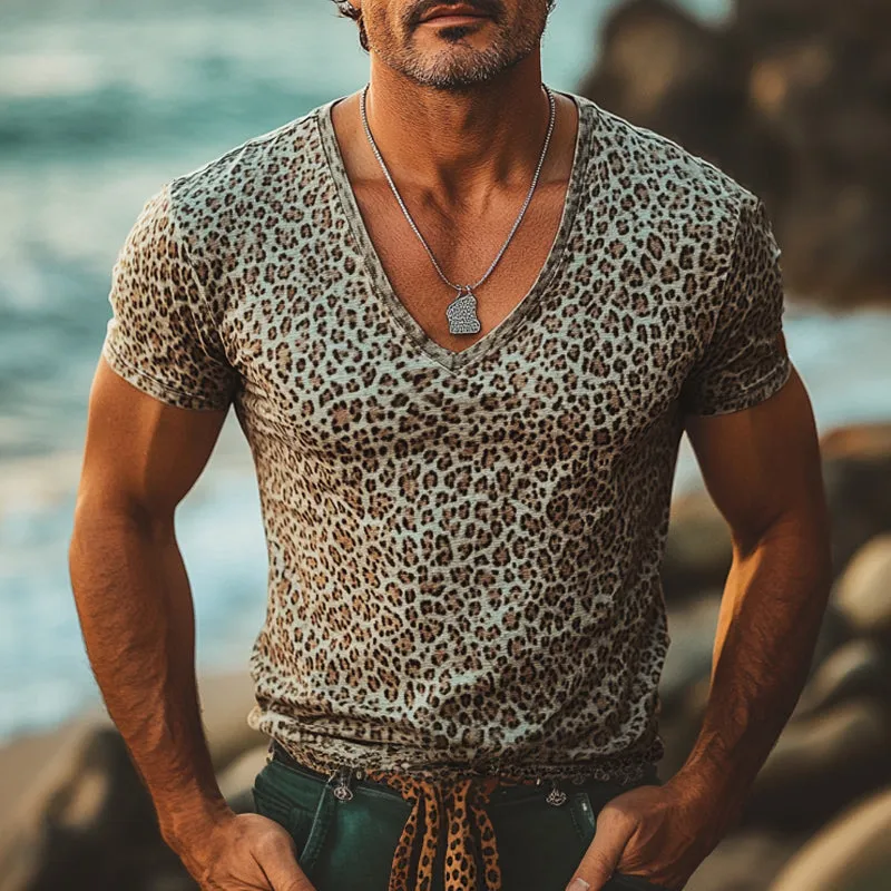 Men's Summer Comfortable V-Neck Leopard Print T-Shirt MTA2789C6U sold by Manly product image thumbnail 2