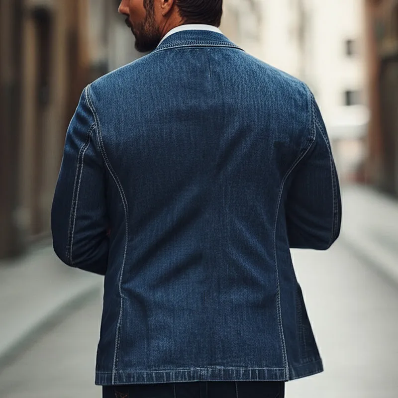 Men’S Dark Blue Textured Washed Denim Blazer MTA2657C6U sold by Manly product image thumbnail 3