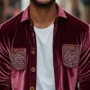 Men's Spring Fashion Retro Embroidery Velvet Long Sleeve Shirt MTA2880C0K sold by Manly