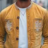 Men's Spring Fashion Retro Embroidered Suede Long Sleeve Shirt MTA2877C2K sold by Manly